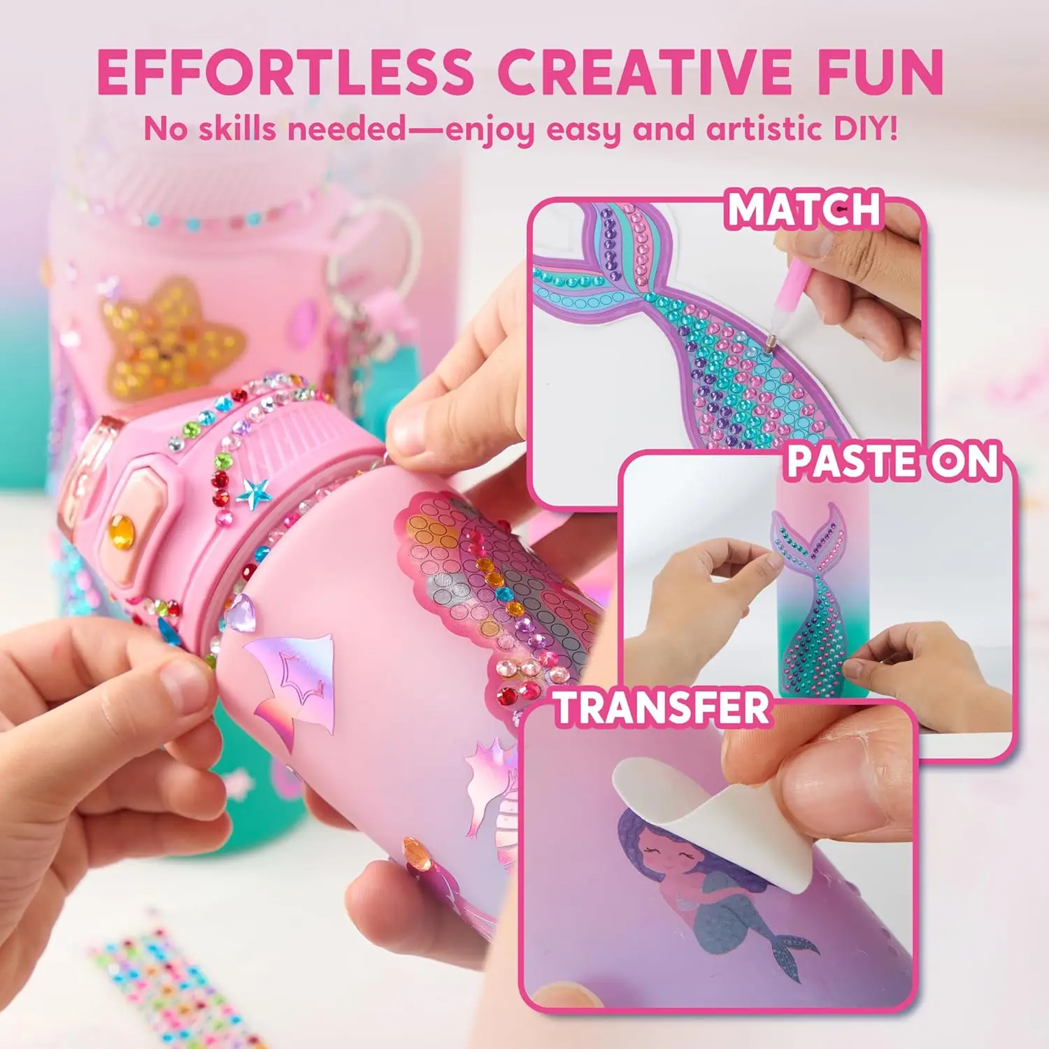 JOYFY Versier je eigen waterflessets Zeemeermin DIY Gem Diamond Painting Ambachten Kunst voor meisjes Leeftijd 6+ Verjaardag Kerstmis