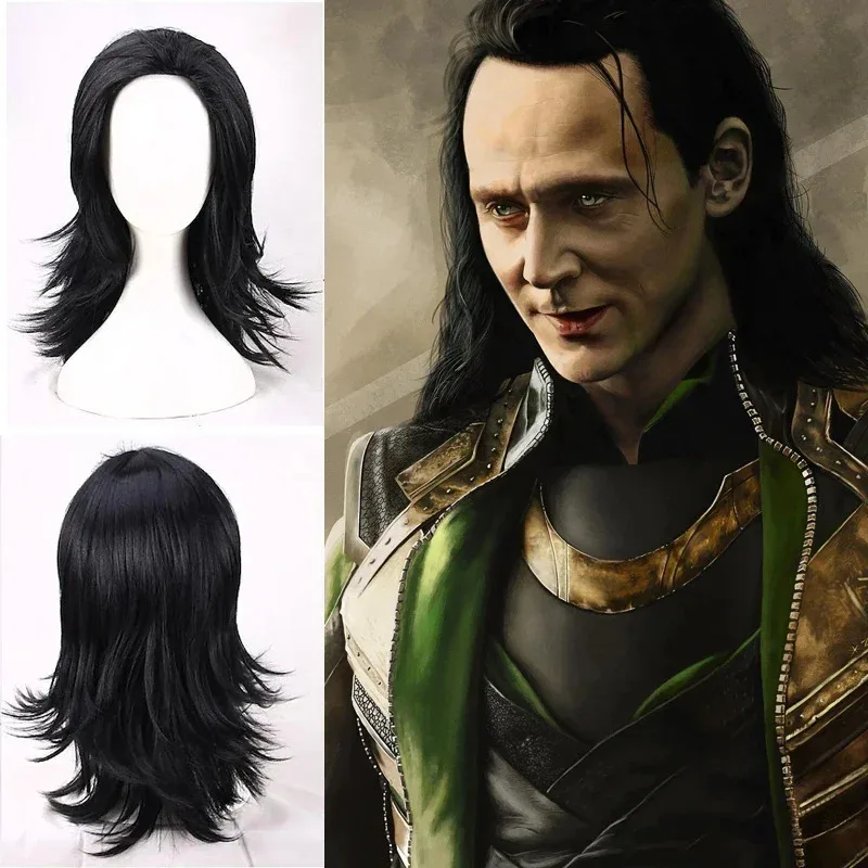 

Movie Loki Cosplay Wig Men Black Heat Resistant Synthesis Hair Halloween Party Anime Wigs
