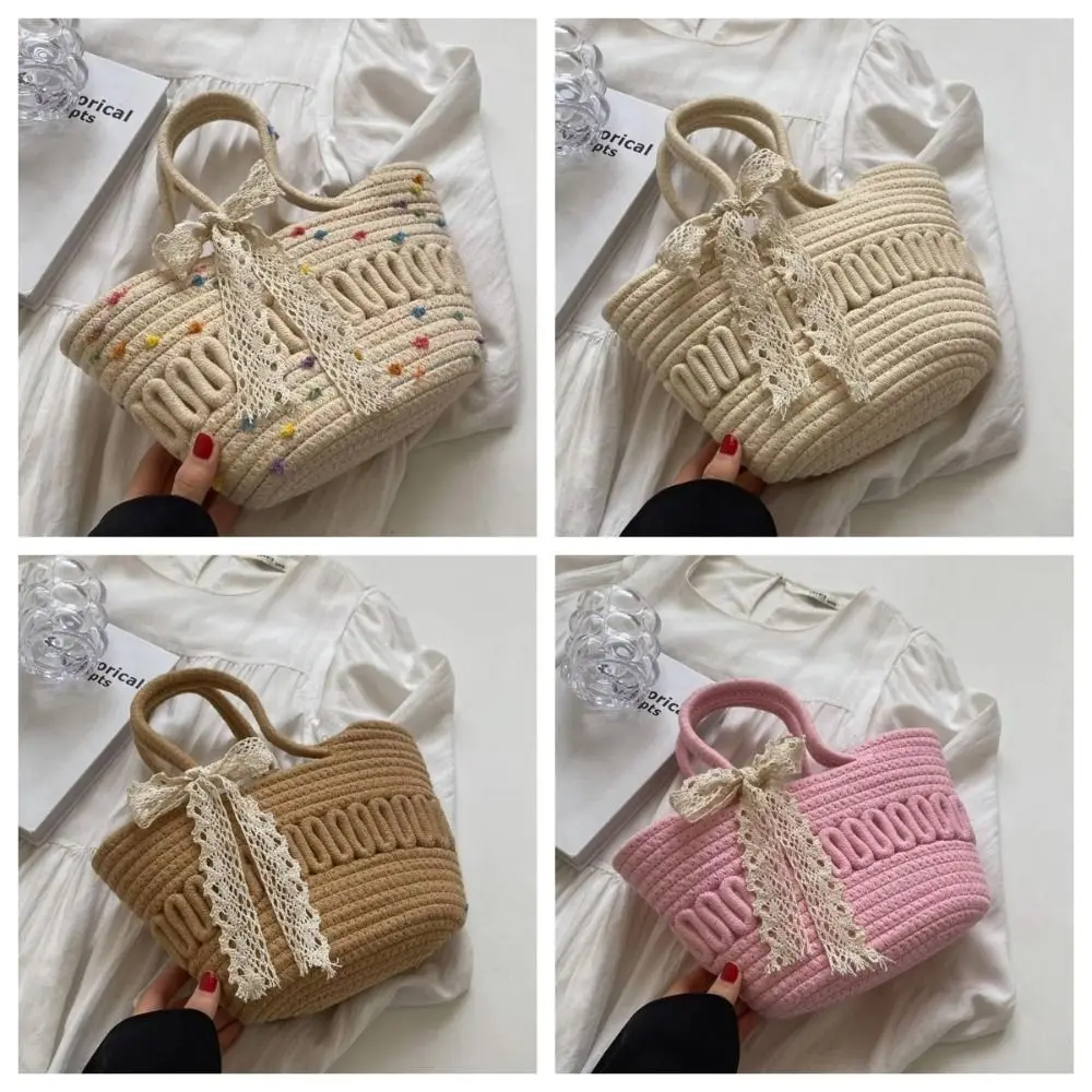 Bolso de paja tejido a mano de algodón, bolso de playa hecho a mano para vacaciones, bolso ligero tejido a mano de estilo coreano para teléfono móvil