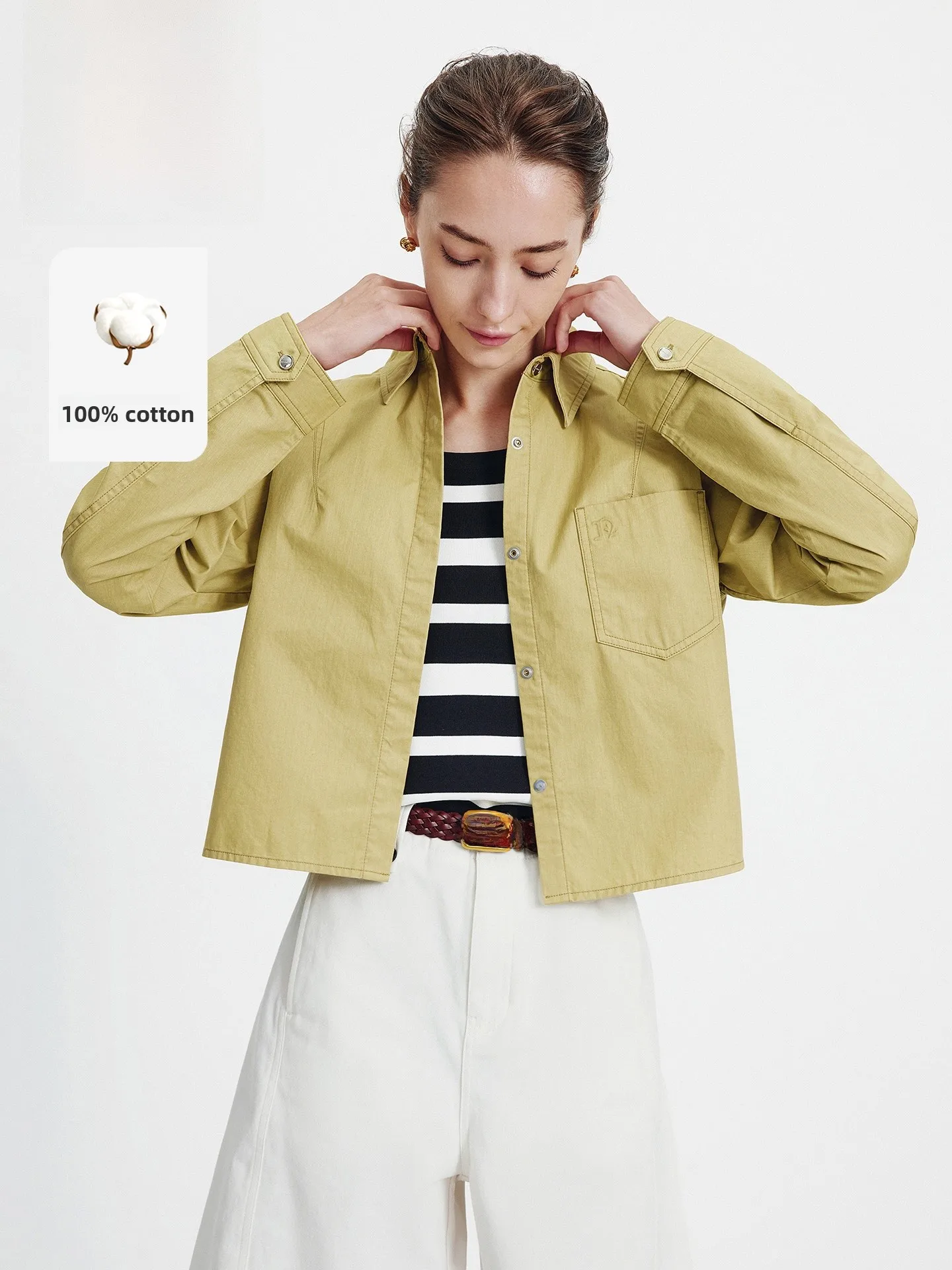 

Pure Cotton Navigare Spring Casual Loose ort Sve Women's Long Sve irt Jaet Comfortable Breathable Faionable