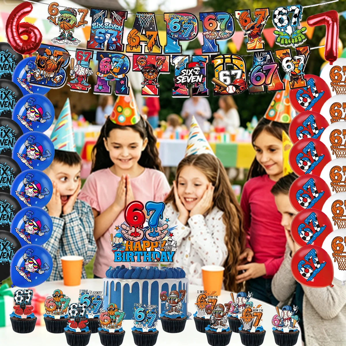 Lustige 67-Themen-Geburtstagsparty-Dekorationen Hintergrund Sechs-Sieben Papierbanner Ballon Tortendekoration Baby-Shower-Zubehör Kindergeschenke – Detail 1