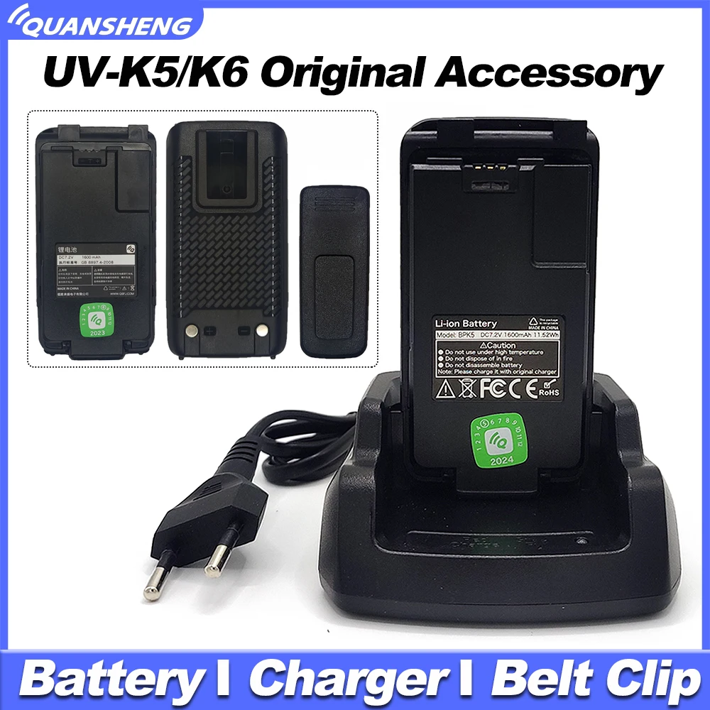 QUANSHENG Walkie Talkie Original Accessory Battery/Charger/Belt Clip for UV-K5 UV-K6 UV-K58 UV-5RPLUS Two Way Radios Extra Parts