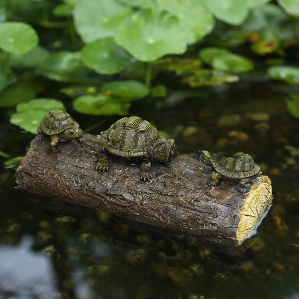 Resin For Garden Ornament Featuring Three Turtles Arranged on Wooden for Outdoor Patio and Indoor Living Space