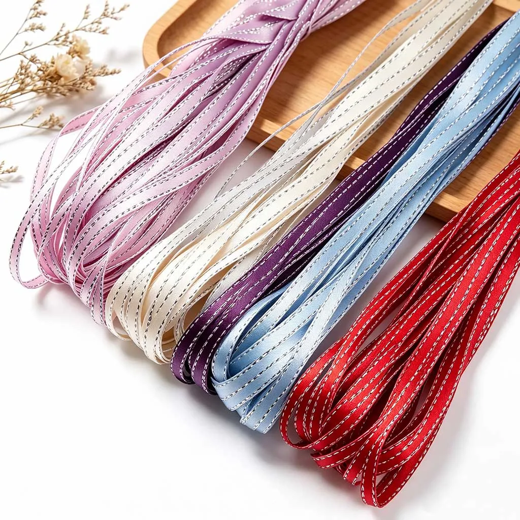 (40 Meters/lot) 3mm Silver Edge Satin Ribbon Lace Fabric  DIY Jewelry Decorative Accessories Handmade DIY Ribbon
