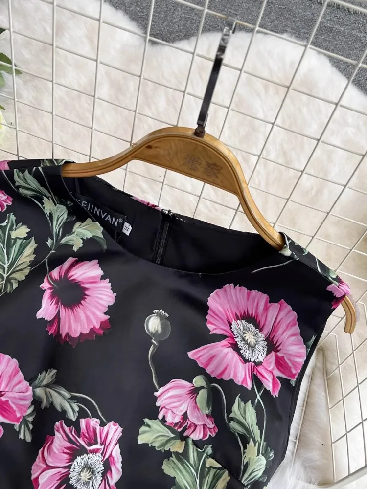 Robe Jacquard à fleurs pour femme, col en fibre, taille haute, imprimé floral, longueur longue mollet, robe de plage, robe de soirée éducative, précieuse, été