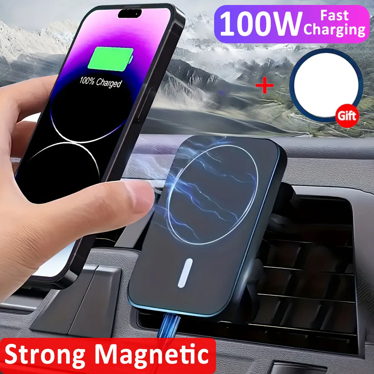 100W Fast Car Wireless Chargers Magnetic Car Air Vent Phone Holder for iPhone 13 14 15 Pro Max Samsung Macsafe Charging Station