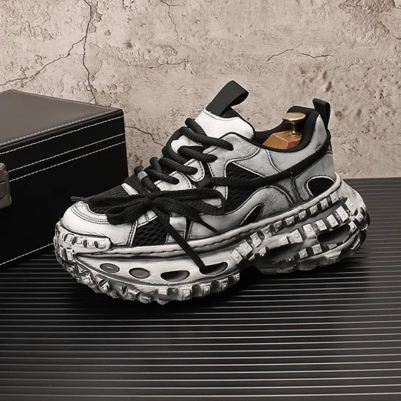 2025 novos calçados esportivos casuais respiráveis, sola grossa coreana, sapatos masculinos retrô versáteis, sapatos de pai para homens a33