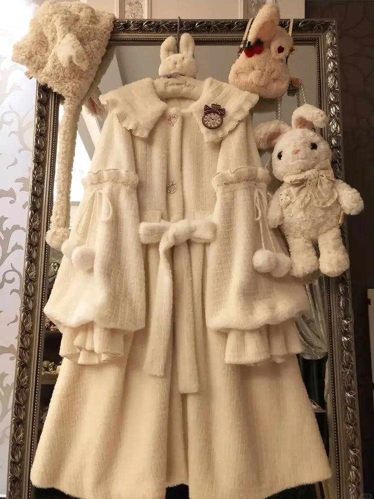 

Японское милое меховое пальто в стиле Лолиты, женские осенне-зимние новые утолщенные теплые куртки 2025 года, свободные топы средней длины с длинными рукавами Mujer