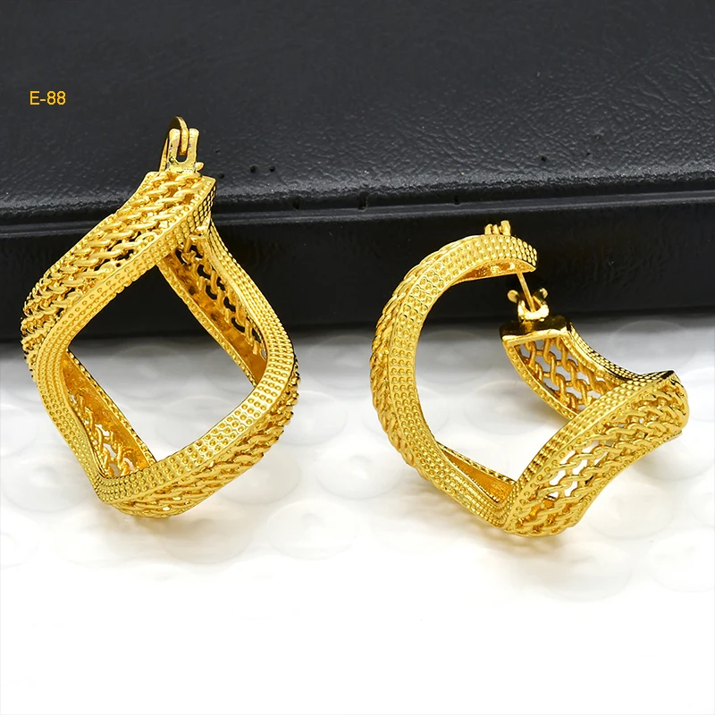 ANIID New Fashion Chunky Hoop Earrings Exaggerate African Dubai 24k Gold Color Large Style For Women Jewelry Party Gifts