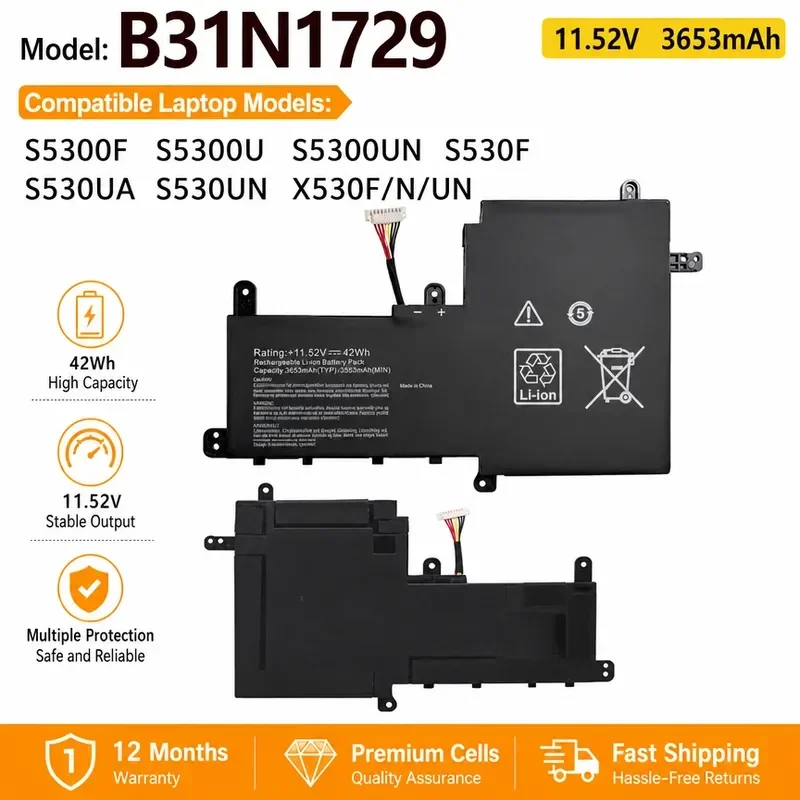 B31N1729 Li-ion Laptop Battery For ASUS S5300F S5300U S4300U X530FN Rechargeable Replacement Notebook Battery