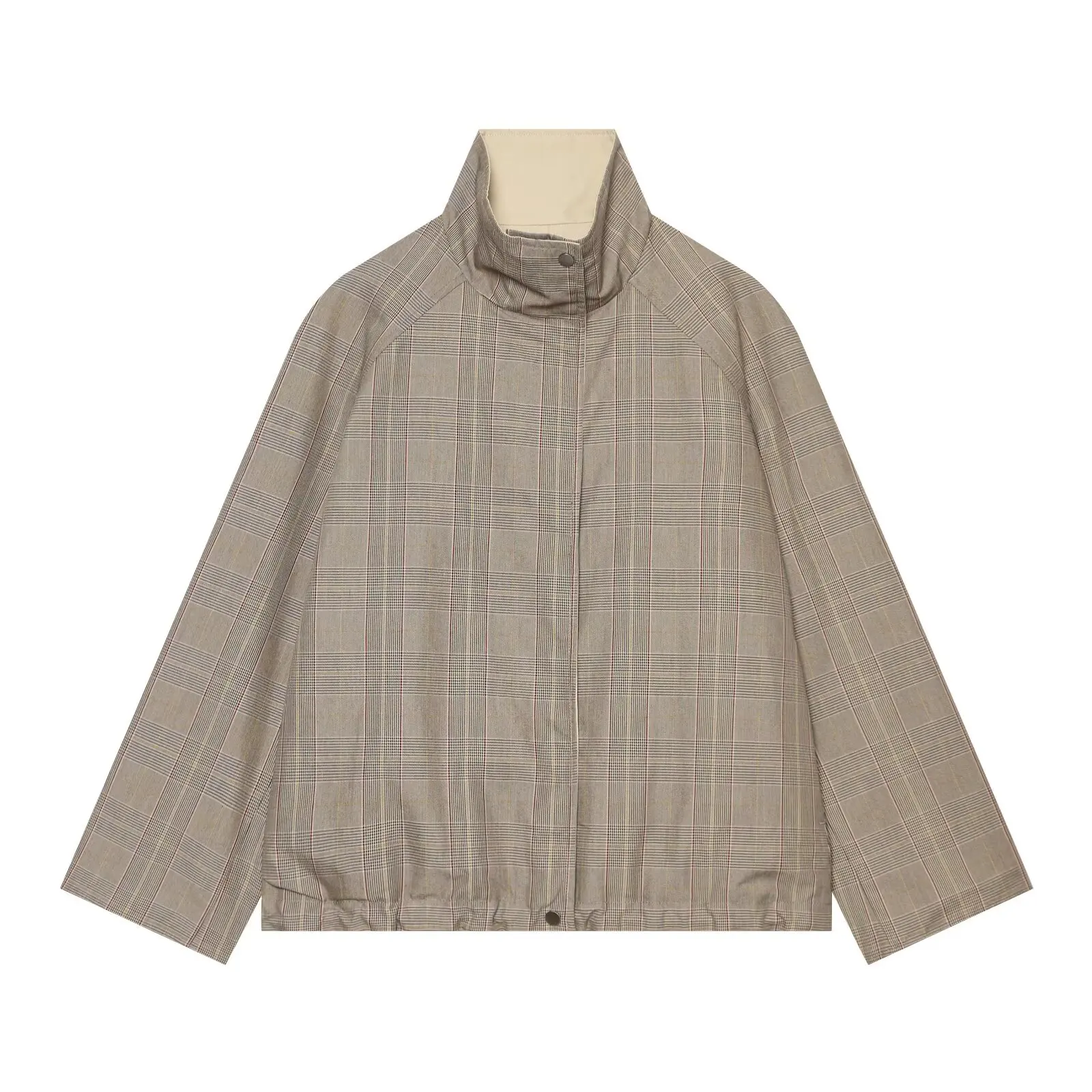 BSAY 2026 Herbst Damen Eleganter Wendewindbreaker mit Stehkragen, Langen Raglanärmeln und Seitentaschen, Alltägliche Oberbekleidung – Detail 3