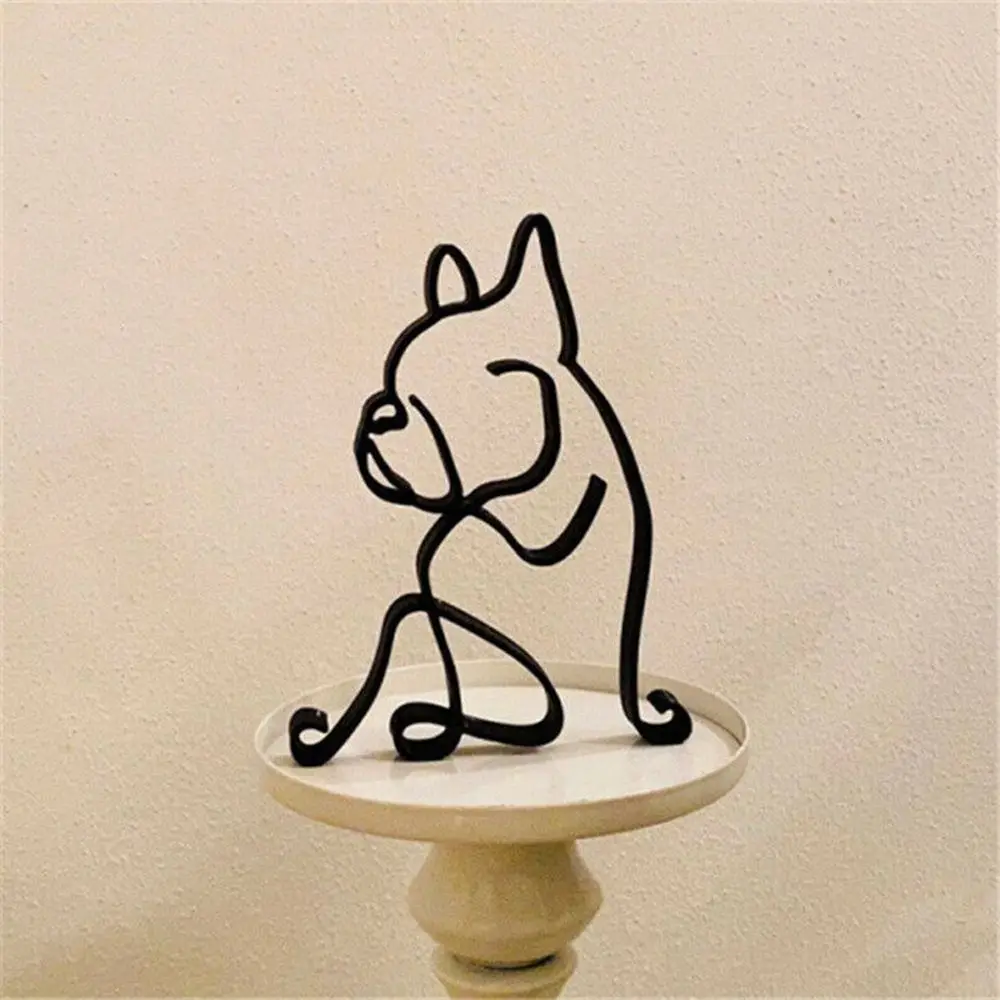 Modern Animal Sculpture Abstract Dog Ornament Wrought Iron Bulldog Dachshund Labrador Chihuahua Pastoral Dog Simple Art Figurine