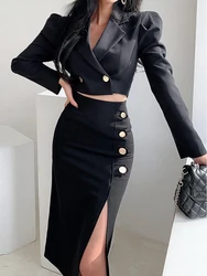 Two-piece women dress 2024 office suit short jacket slit long skirt sexy dresses elegant black two-piece Women's suits Two-piece