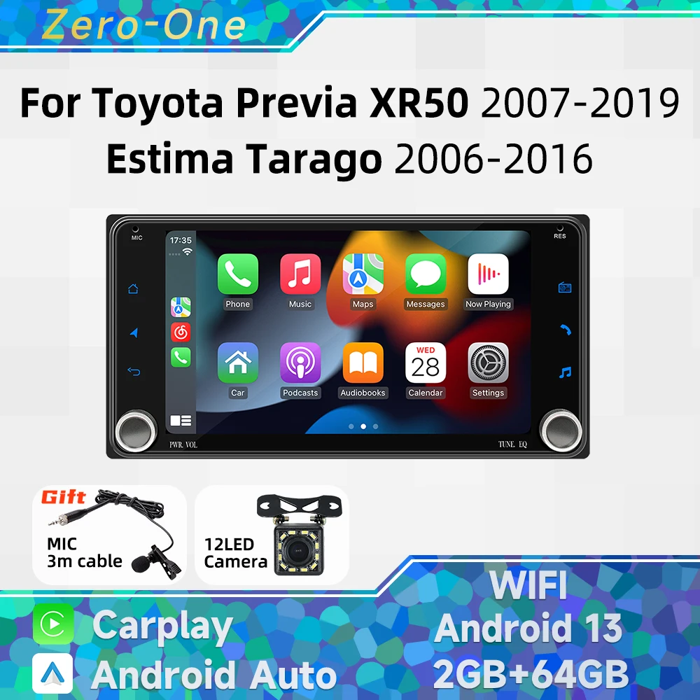 2Din 7 "ستيريو Carplay أندرويد سيارة الوسائط المتعددة راديو لتويوتا بريفيا XR50 2007-2019 Estima Tarago 2006-2016 رئيس وحدة GPS WIFI