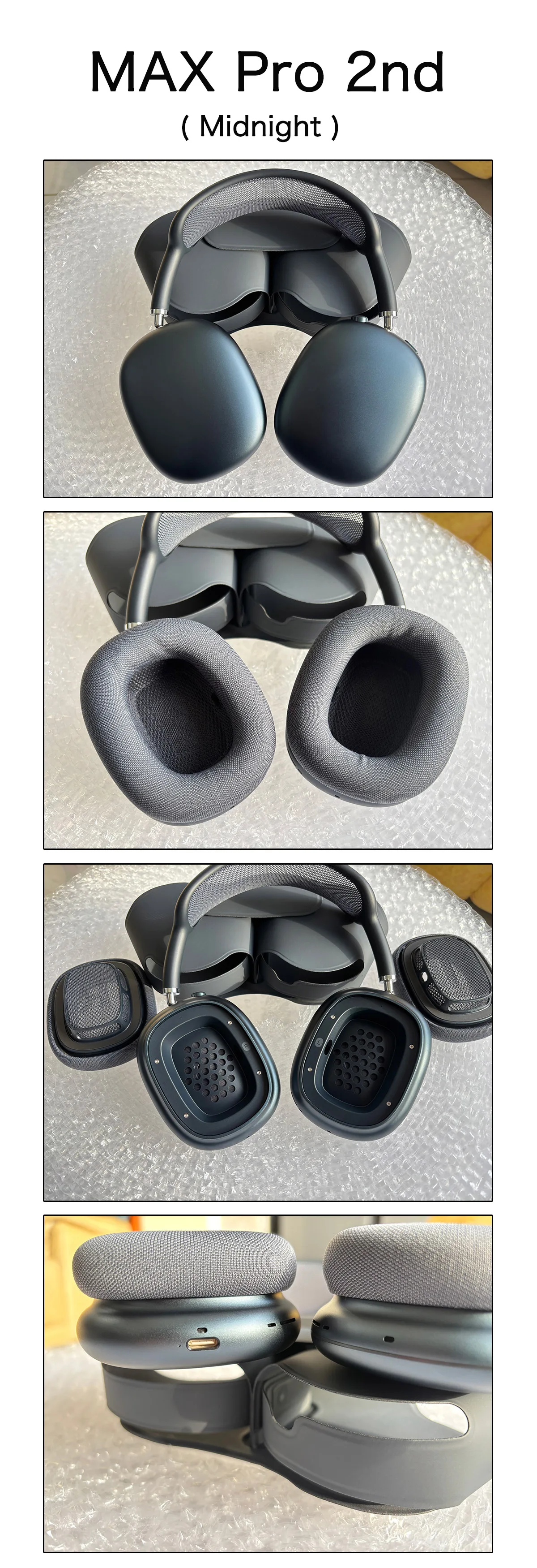 أفضل نسخة معدنية Max2 Pro سماعات بلوتوث لاسلكية Type-C 1561M ANC نشط للحد من الضوضاء وضع شفاف الصوت المكاني