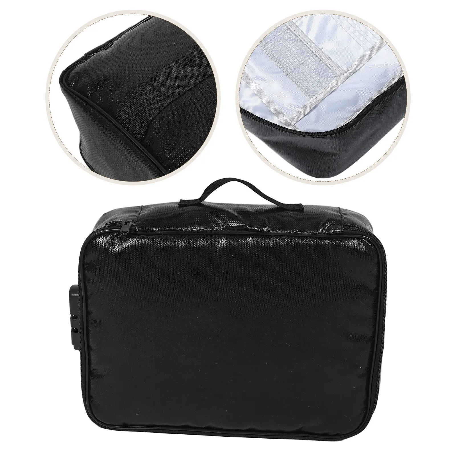 

Black Fireproof File Organizer Bag with Lock Large Capacity Waterproof Document Pouch for Travel Business Laptop Certificate