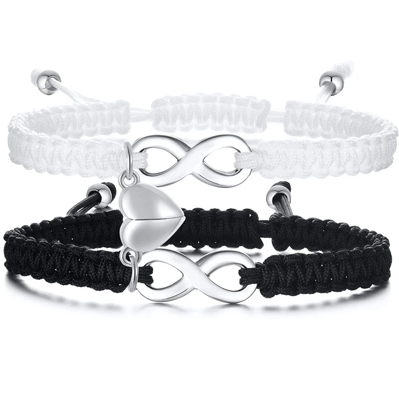Stainless Steel Matching Heart Infinite Cross Attraction Relationship Braided Couples Bracelet for Him and Her BBF