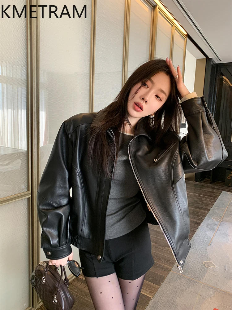 100 % Oberschicht-Schaffelljacke für Damen, lockere schwarze Echtlederjacken, neu in Oberbekleidung, Herbstkleidung, 2025 Damen,...