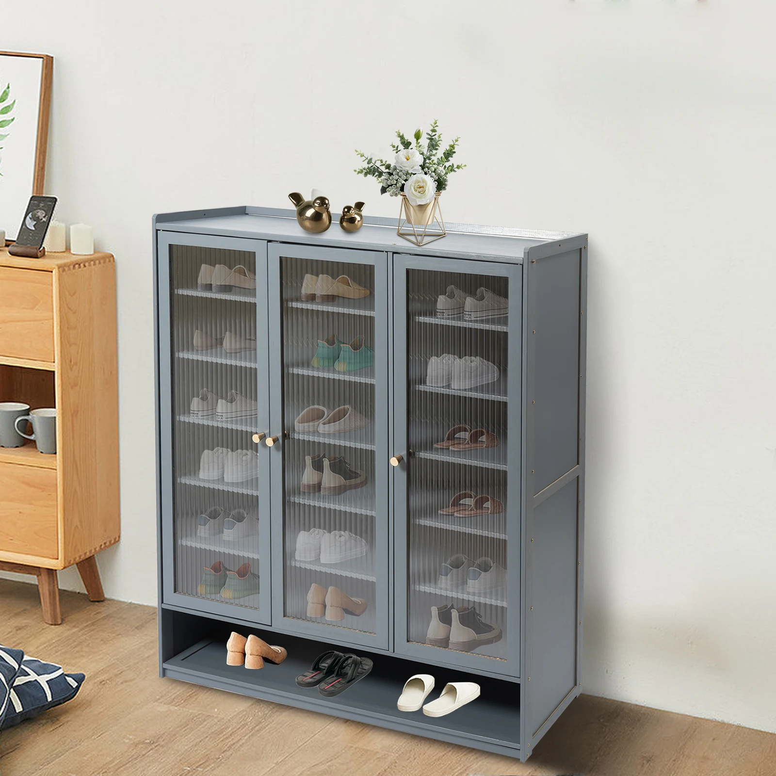 Modern 8-Story Shoe Cabinet With Transparent Window High Load-Bearing Entryway Organization Freestanding Shoe Rack
