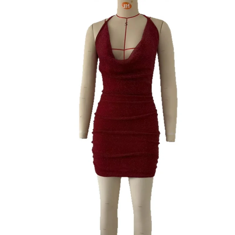 Vestido de Fiesta Ajustado con Espalda Descubierta y Cuello Halter, Estilo Europeo y Americano, Nuevo y a la Moda para Mujer