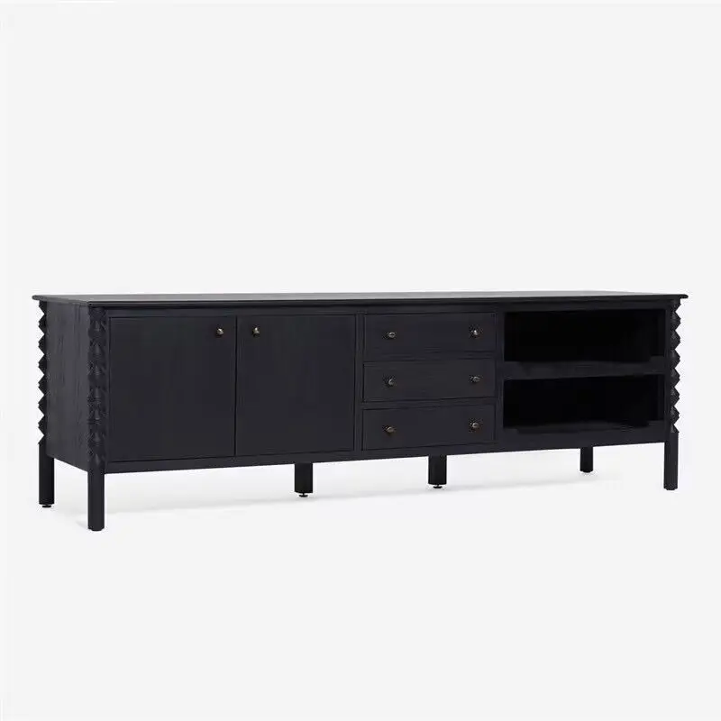

American country living room floor cabinet storage decorative cabinet dining side cabinet French solid wood small apartment blac
