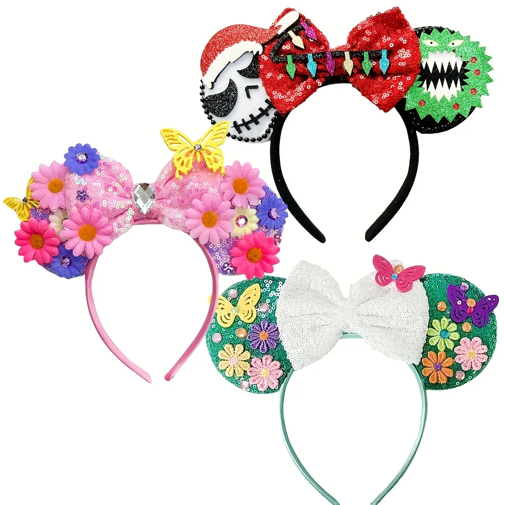 3pcs Mikcey Mouse Ear Headband Hallowmas Christmas festival party For Women Kids Hair Band Hair Accessories Sequins Bow Headwear