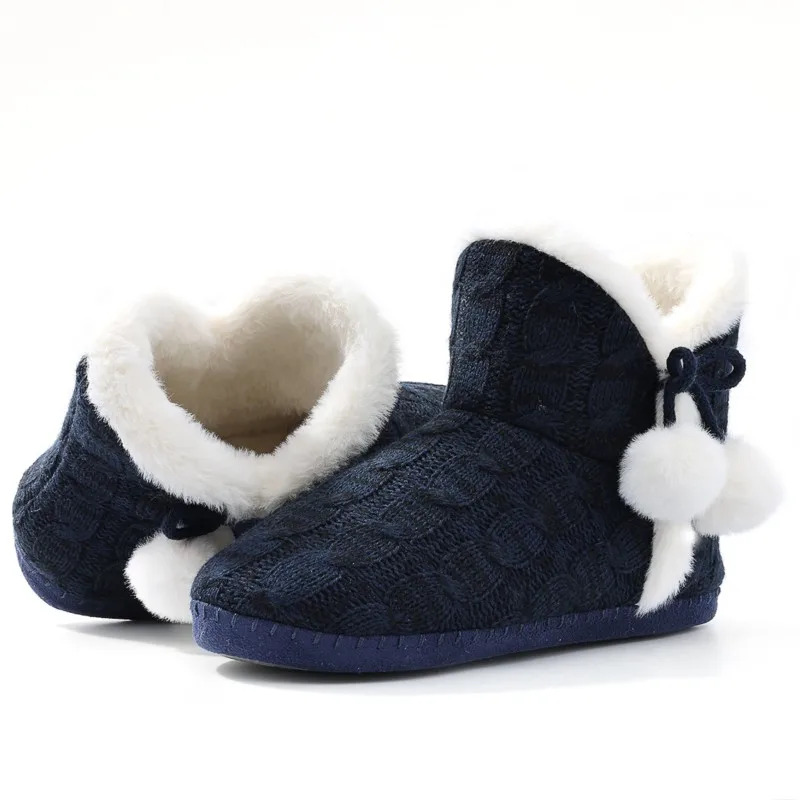 

Smile Women's Knitted Ankle Boots Fuzzy Winter Boots House Slippers Warm Cotton Shoes Outdoor Slippers Indoor Plush Lining Boots