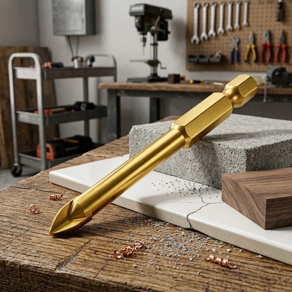 Gold Alloy Triangle Shank Drill Bit Set For Glass For Tile Wood Concrete Plastic For Multi Purpose Drilling Tool With Spiral Chi