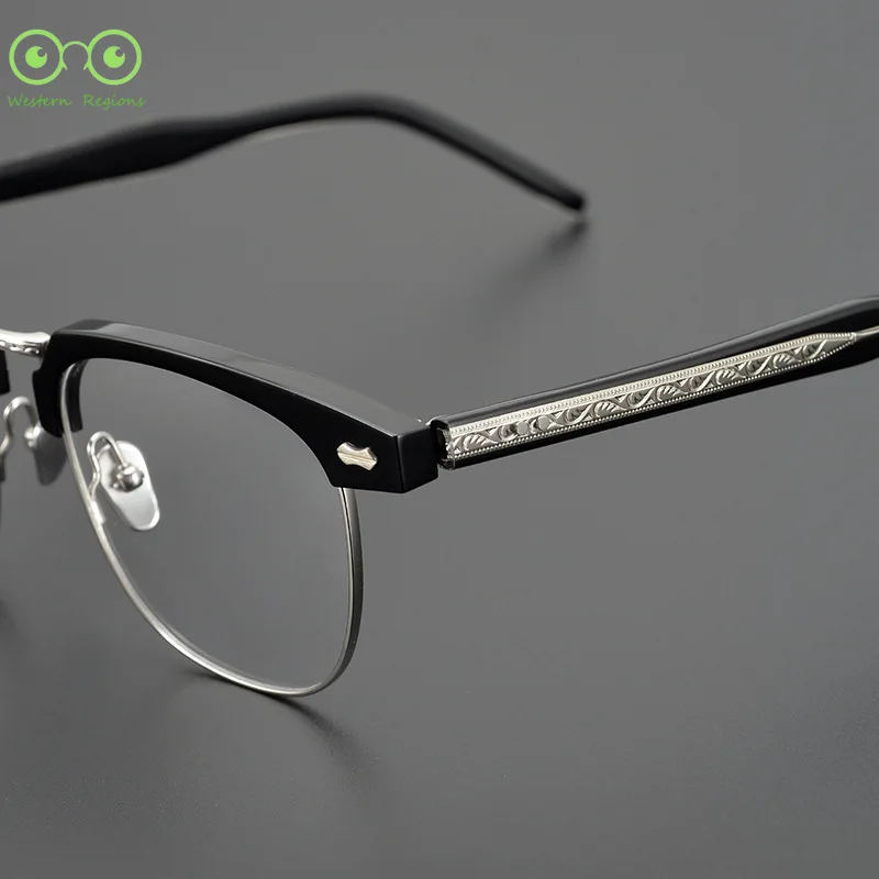 다재다능한 비즈니스맨 블랙 수제 아세트산 순수 티타늄 사각 프레임 문학 안경테 남녀 트렌디