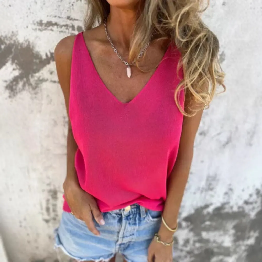 

Women's Summer V-Neck Sweater Vest Solid Color Independent Station for E-Commerce Europe And US Style