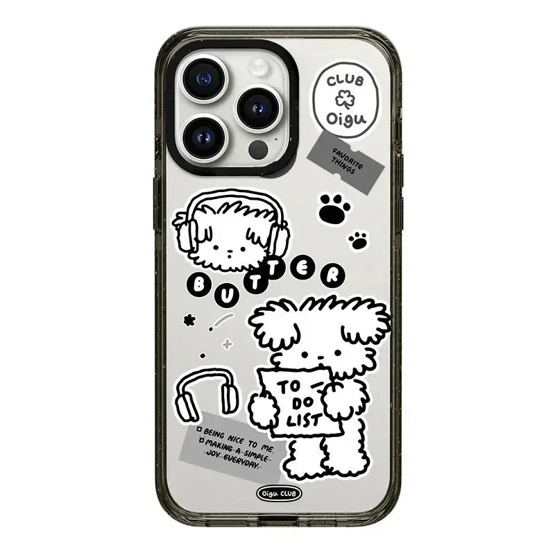 

2.0 Acrylic Upgrade Border Dog Sticker Phone Case Cover for iPhone 11 12 13 14 15 16 Pro Max Case for iPhone 16 ProMax