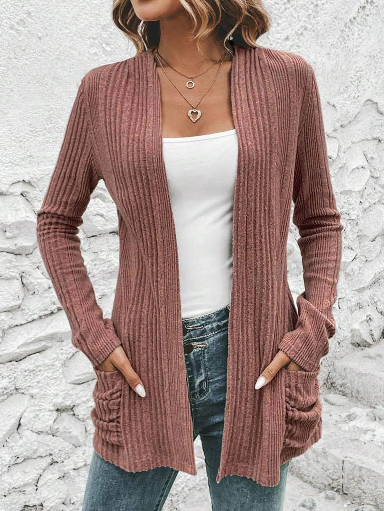 

Women's Cardigan Autumn Winter Daily Basic Plain Screw Thread Long Sleeve Open Front Regular Fit Cardigan