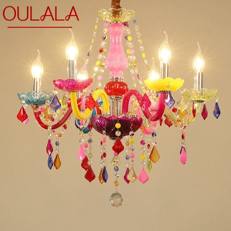 

OULALA European Style Crystal Pendent Lamp Pink Girls' Room Candle Lamp Luxurious Living Room Restaurant Bedroom Villa Chandel