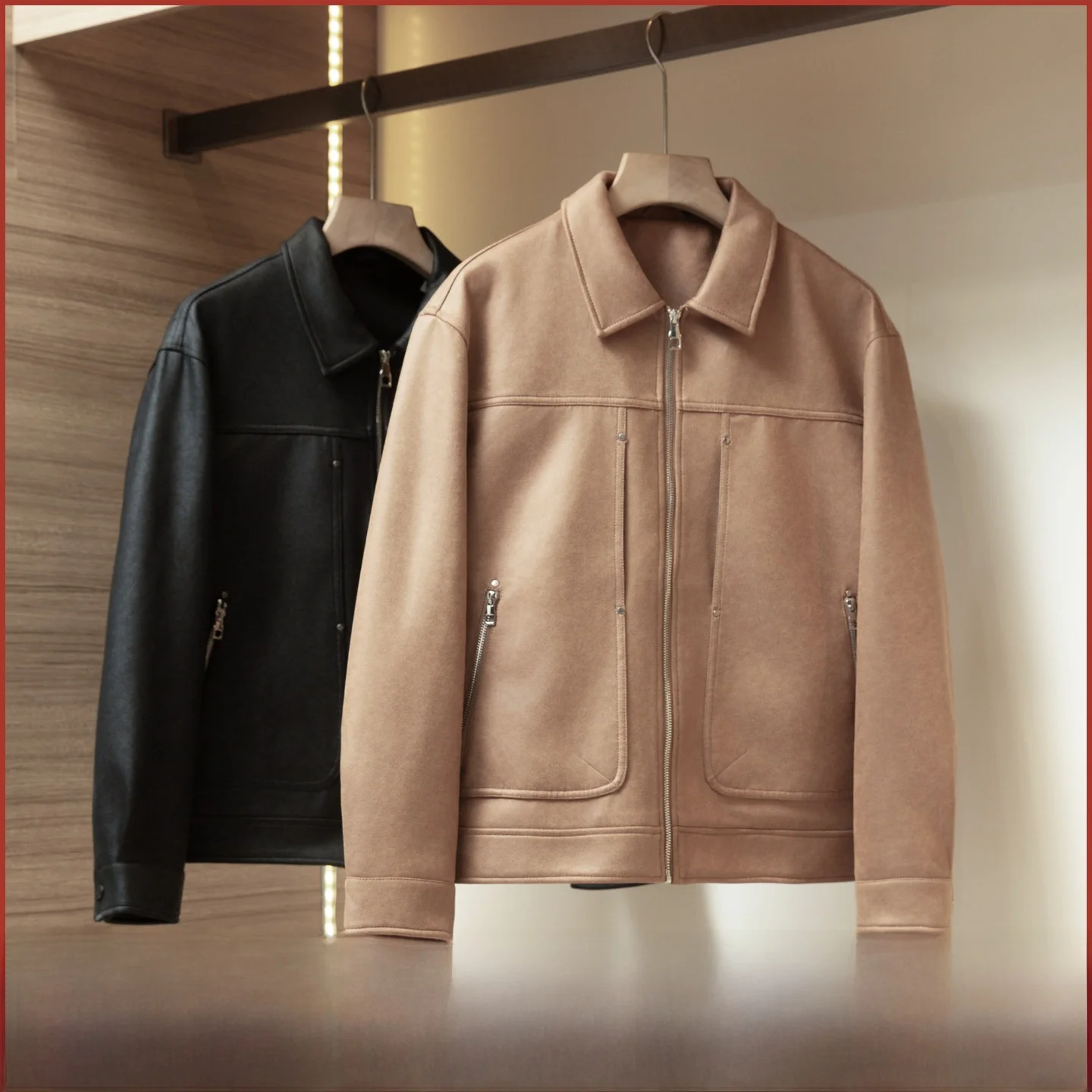 

Retro Suede Fabric Men's Faion Motorcycle Collar Casual Jaet Loose Fit Zipper Decoration Windproof Youth ular Spring A...