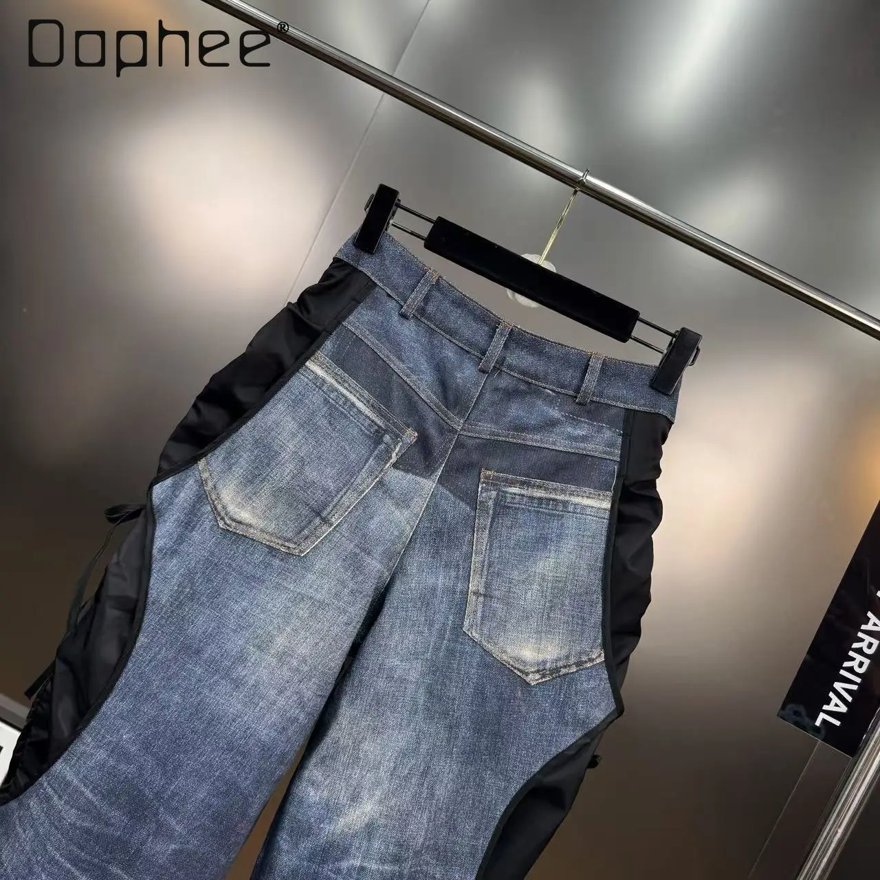 2026 frühling Straße Persönlichkeit Patchwork Schwarz Cargo Hosen Frauen Aushöhlen American Hot Girl Jeans Lose Gerade Lange Hosen