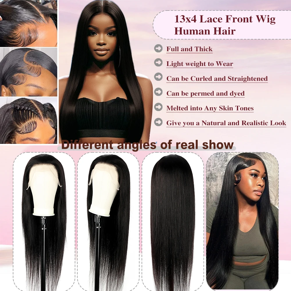 Wig renda lurus 13x4 rambut manusia pra-pencabutan 150 ketebalan wig Frontal rambut manusia untuk wanita