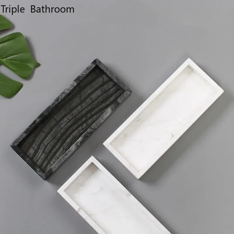 1pc Nordic Natural Marble Rectangle Tray Restroom Wash Storage Holder Toothbrush Holder Mouth Cup Trays Bathroom Accessories