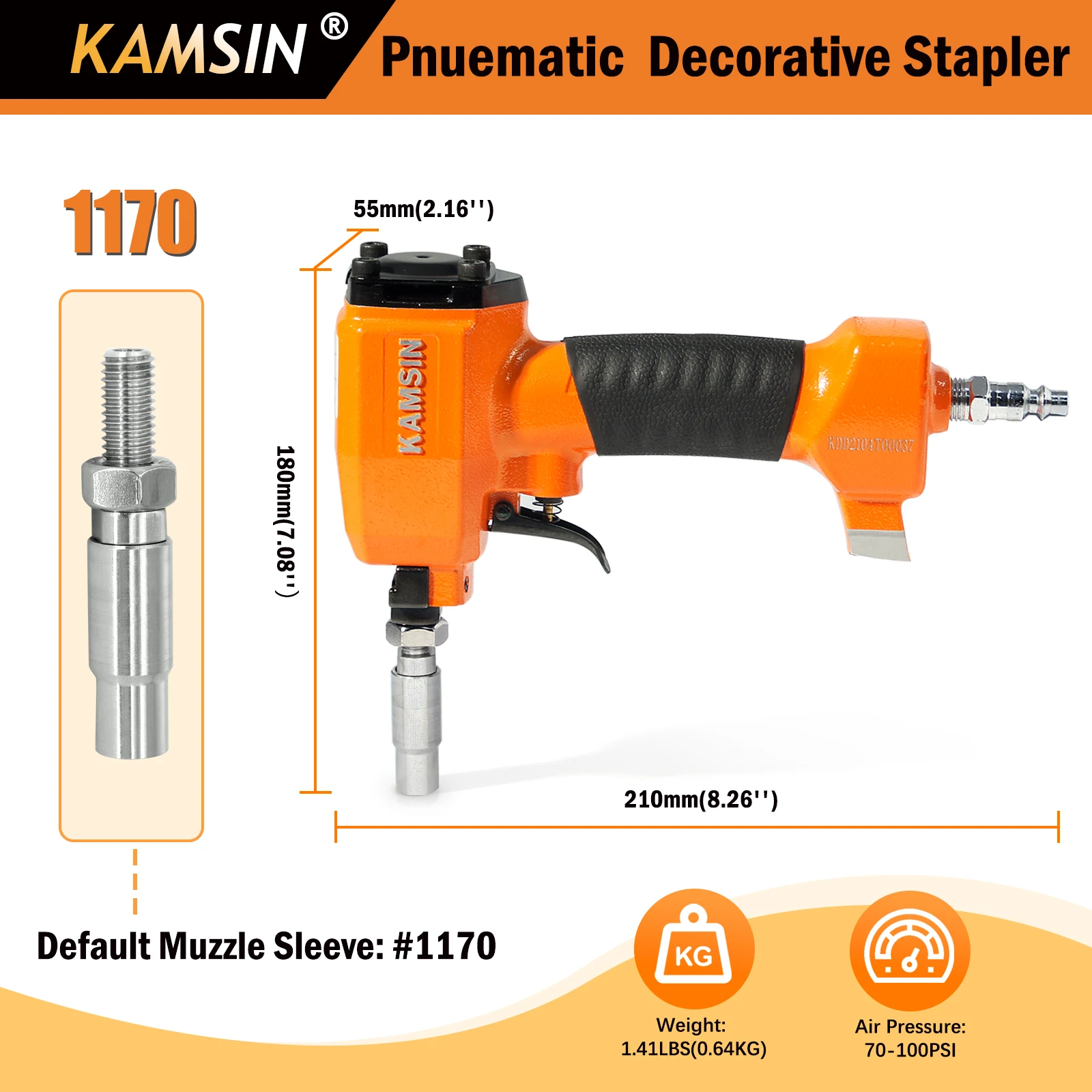 KAMSIN Pneumatic Decorative Pin Nailer , Open Box, 1170 & 1620 & 2030, Finish Upholstery Tacks Stapler for Furniture