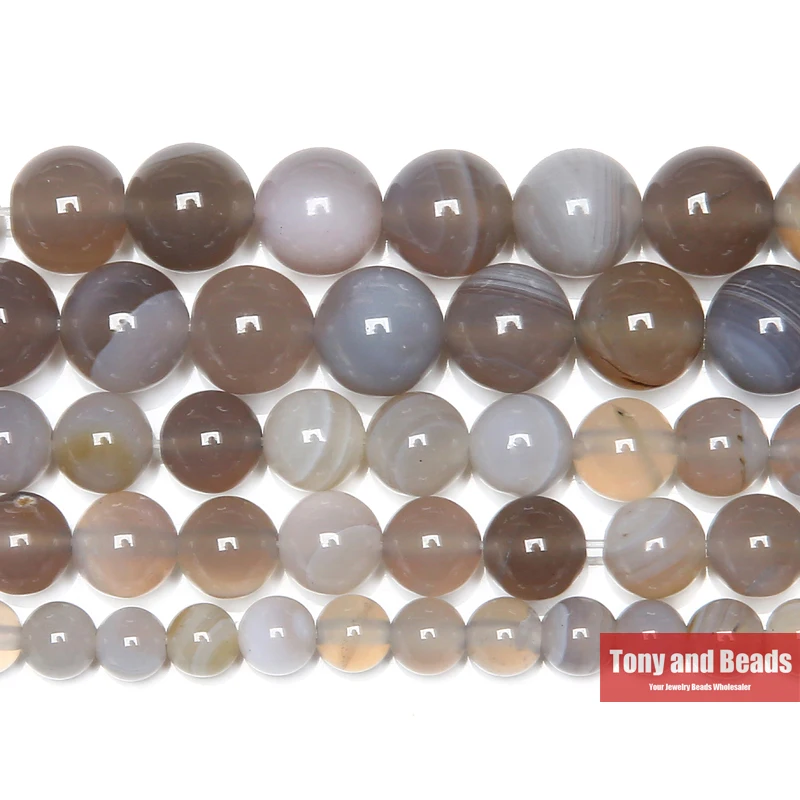 

Natural Stone Banded Grey Lace Agate Round Semi-Precious Beads 15" Strand 6 8 10 MM Pick Size For Jewelry