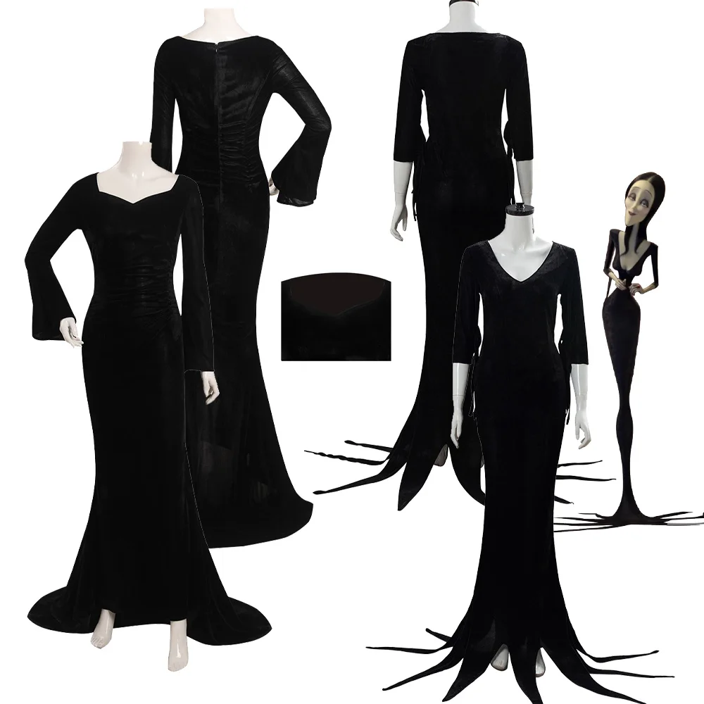 Wednesday Cosplay Morticia Costume Dress Outfits Halloween Carnival Party Ceremonial Clothes Suit for Adult Ladies Girls