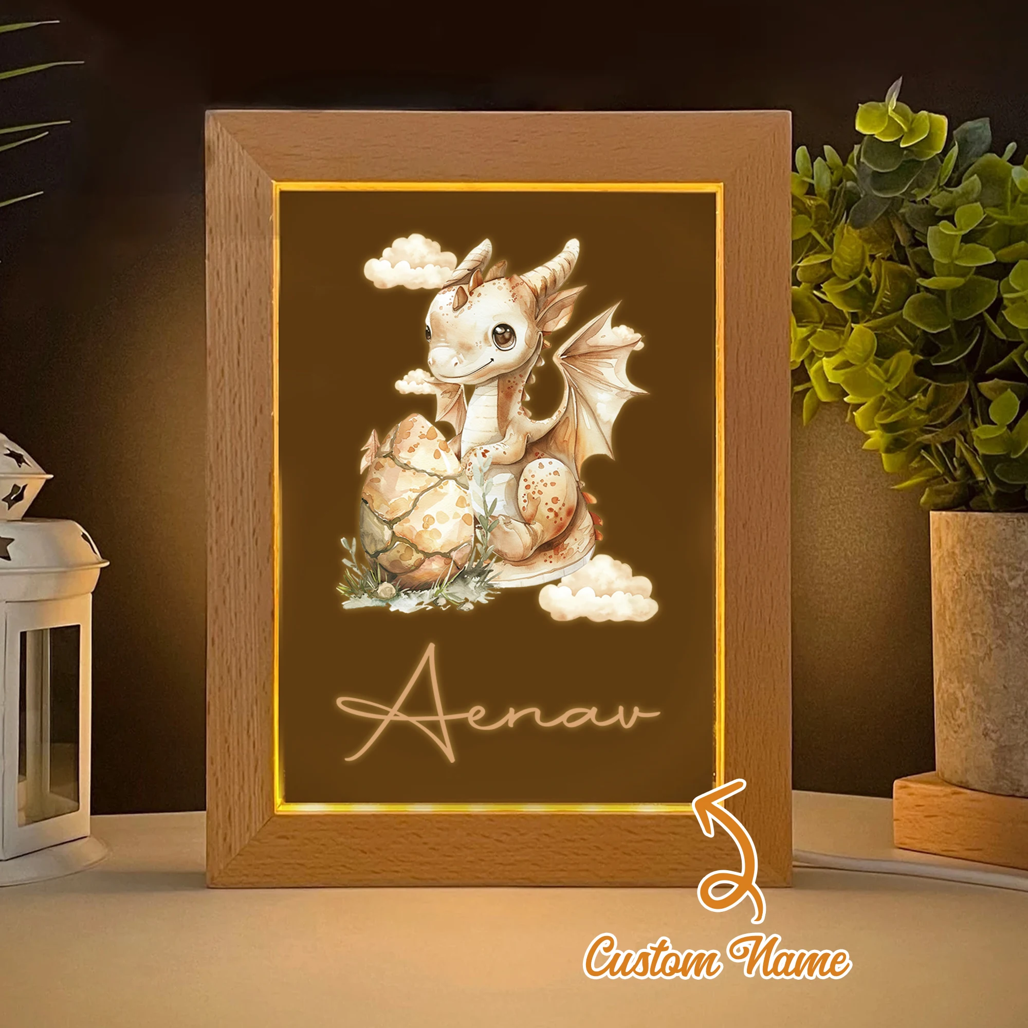 

Dinosaur Baby Custom Name LED Night View Photo Frame Personalized Gift Family Living Room Bedroom Dining Room Home Decoration