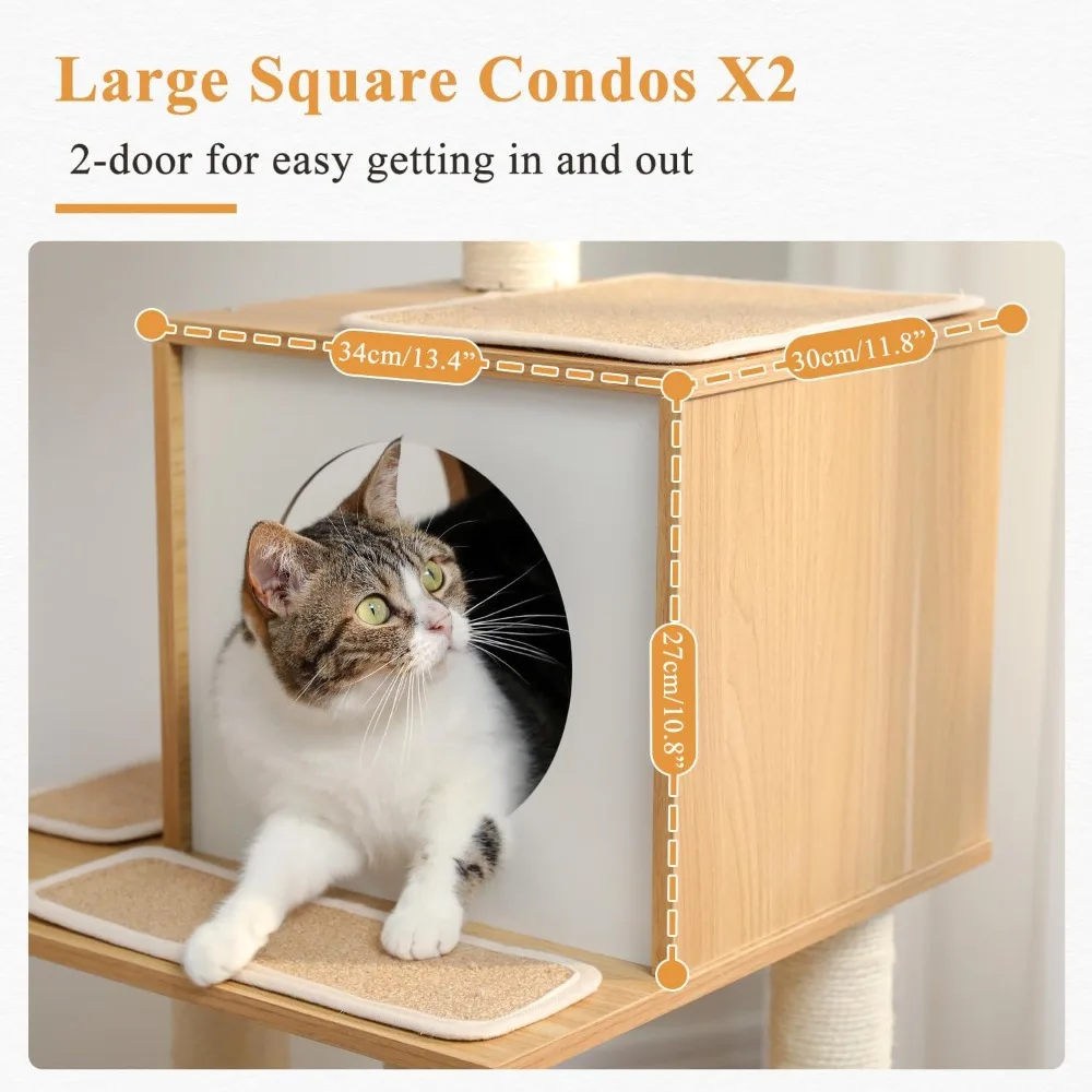 

Large Cat Tree, 51 Inches Wooden Cat Tower with Double Condos, Spacious Perch,Soft Hammock and Totally Wrapped Sisal Posts
