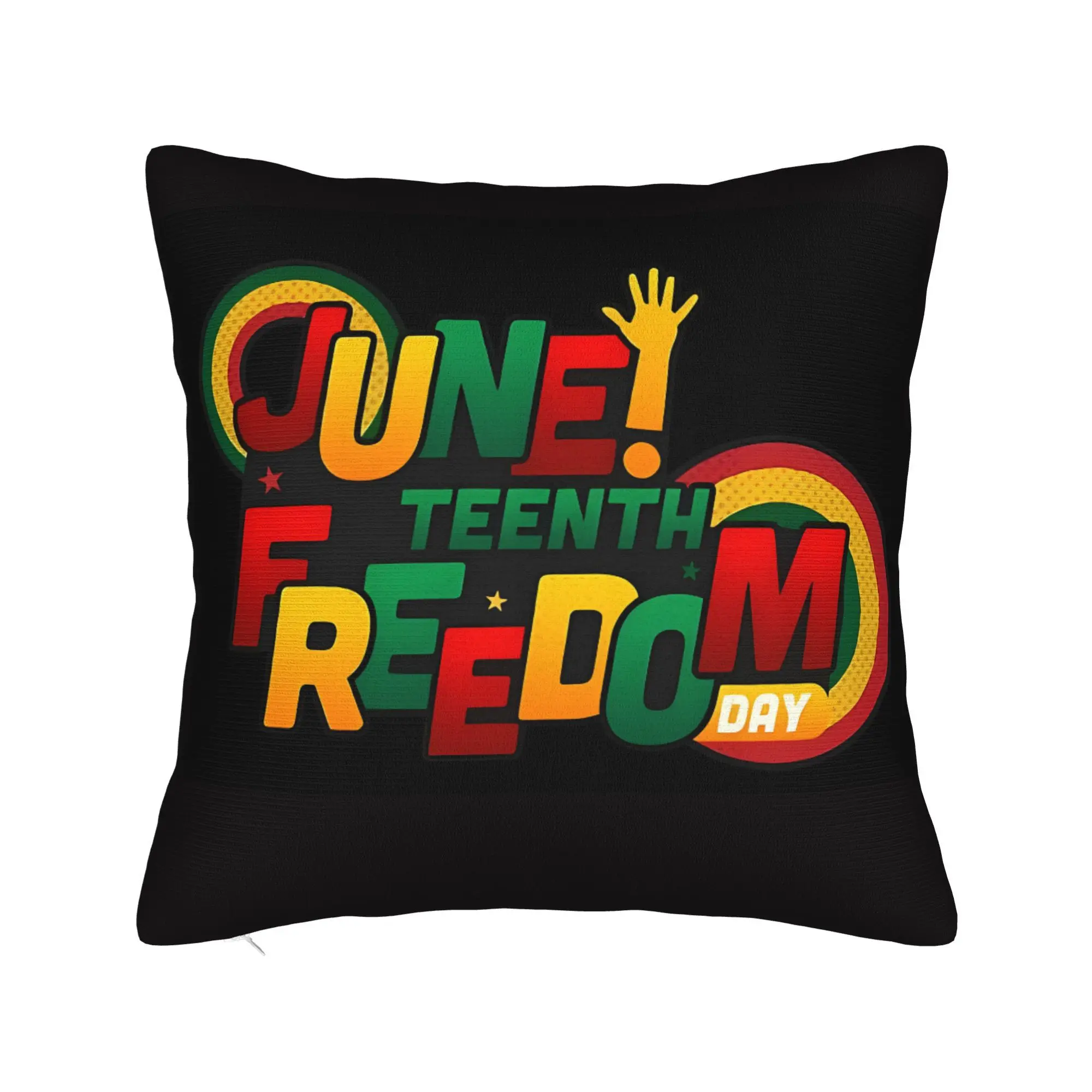 Juneteenth Freedom Day Pillow Cover Double Sided Print Black Background Rasta Colors Cushion Case 18x18 Inch Washable Decor