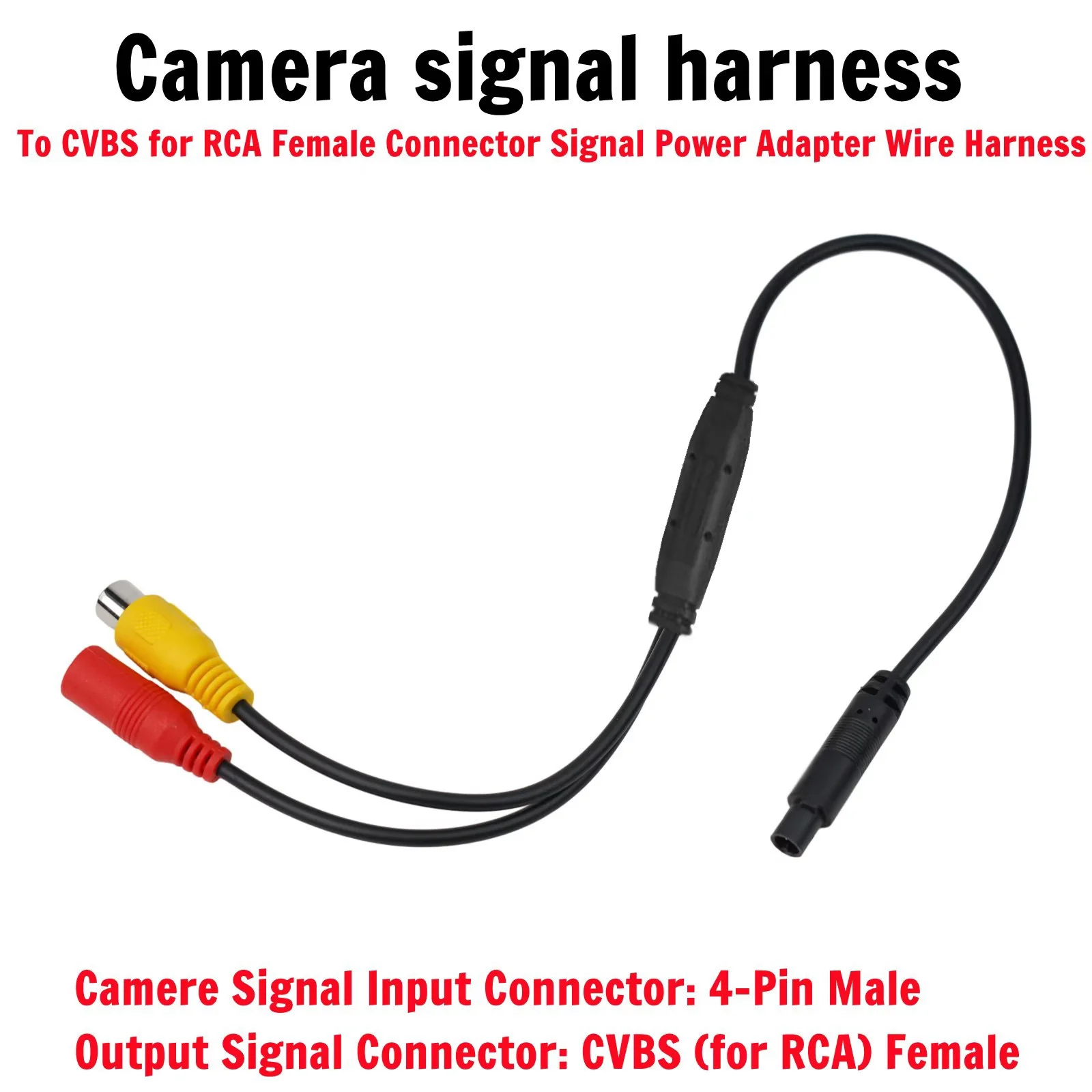 Car Backup Reverse Camera Signal Harness 4-Pin Adapter Backup Car Male To CVBS RCA Female Connector Wire Harness