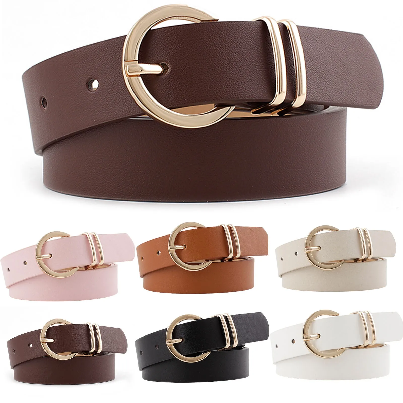 

Women's Leather Belts For Jeans Dresses Fashion Gold Buckle Ladies Belt All Leather Work Belt