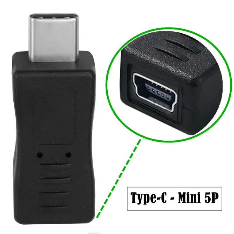 محول من النوع C أنثى إلى ذكر mini5p micro 5p موصل شاحن شحن سريع لمزامنة البيانات للهاتف اللوحي والكمبيوتر
