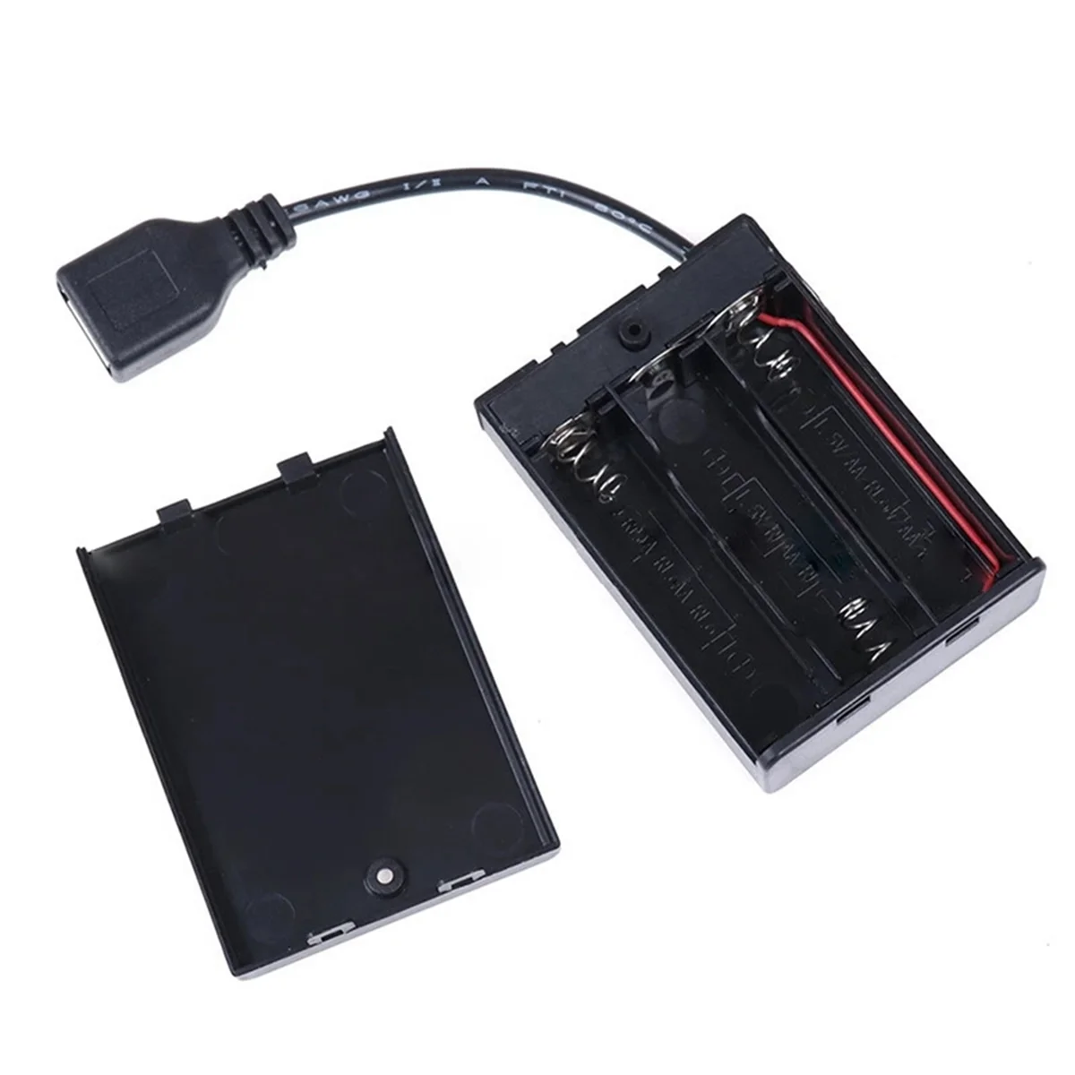 Caja de batería 3XAA con cubierta y interruptor conectados al conector hembra USB soporte de batería de enchufe hembra USB