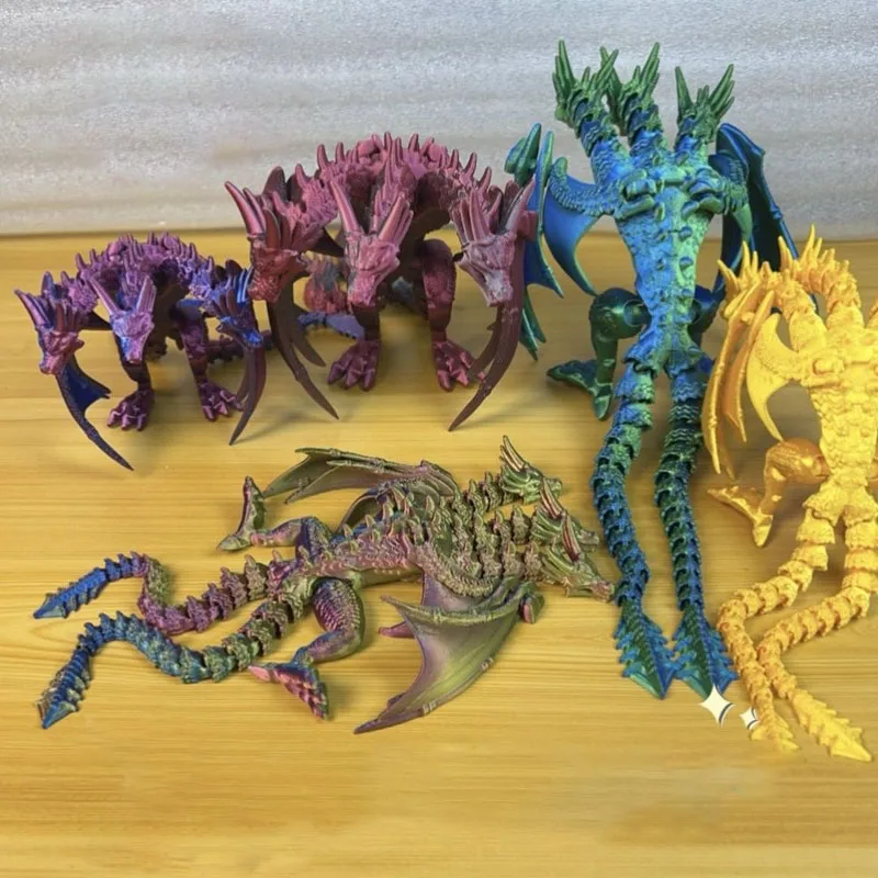 3D Printing Three headed Dragon Figures Multi-joint Movable for Home Accessories Kid Gift Living Room Desk Christmas Decoration