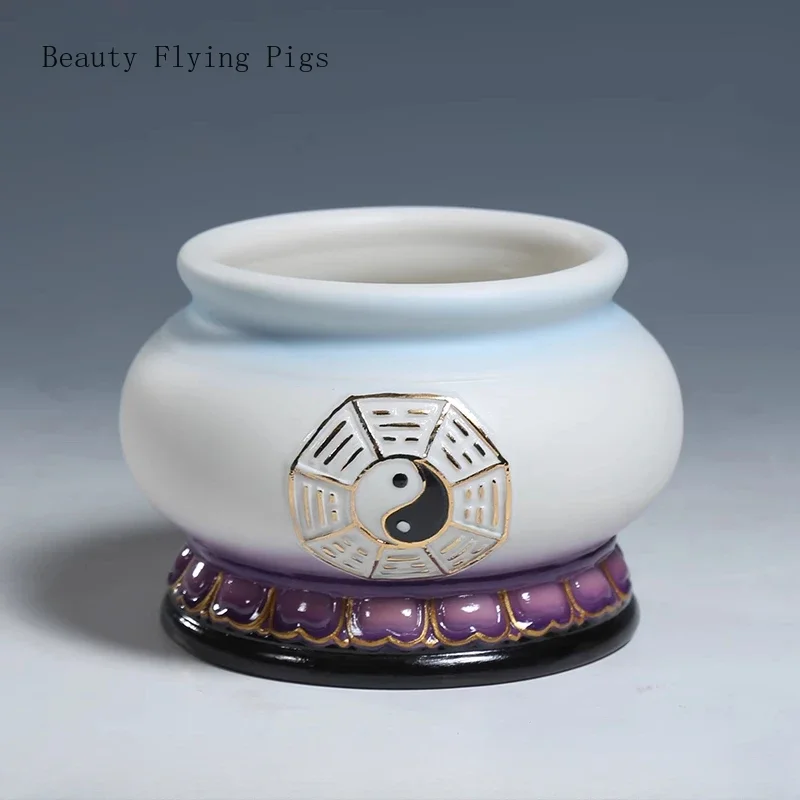 1PCS Ceramic Taoist Tai Chi Bagua Lotus Incense Burner Home Incense Offering Buddha Offering Feng Shui Ornament