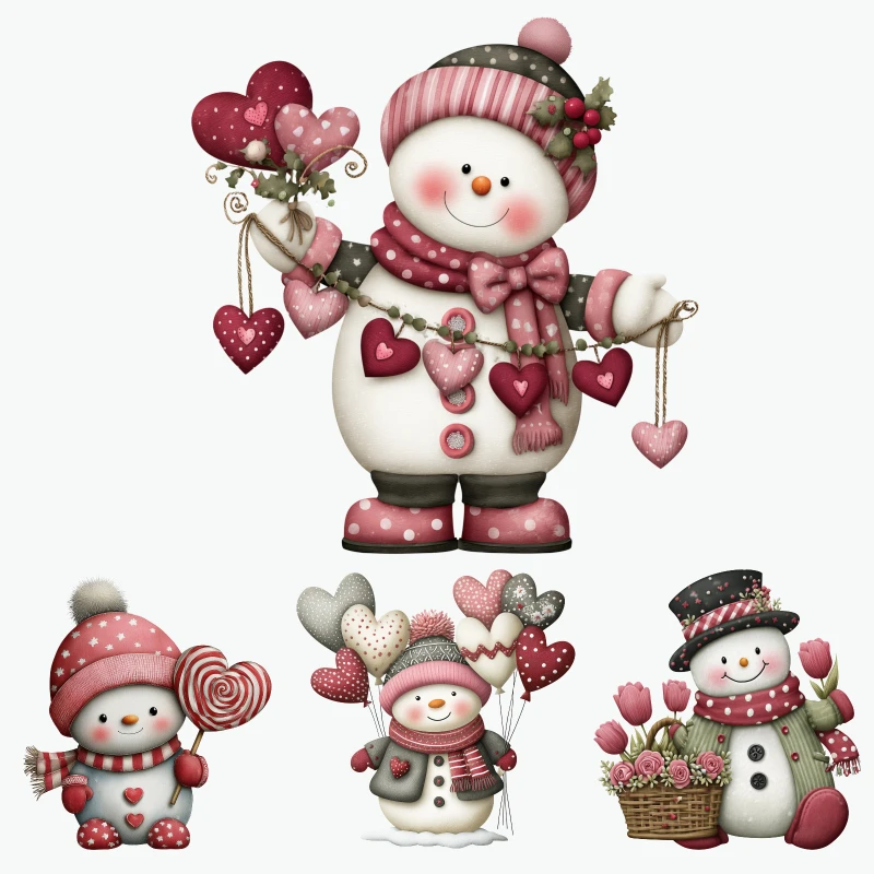 

2PCS Snowman Hearts Winter Love Pattern iron on patches DTF Patches for clothes Iron-on transfers for clothing heat transfer